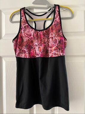 Pink Floral & Black Athletic Tank Top